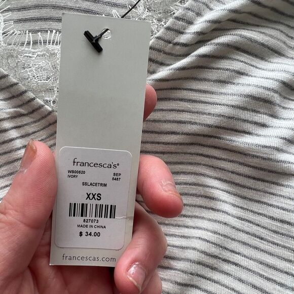 Francesca’s Nickie Lace Trim Striped Top Color Ivory & Grey Striped size XXS - Picture 4 of 13